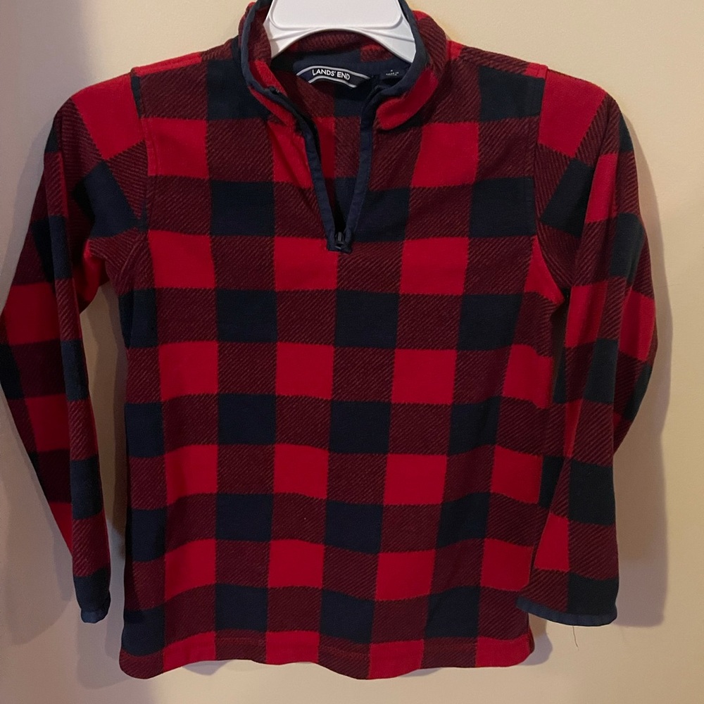 Lands End Red and black Buffalo print micro fleece sweatshirt